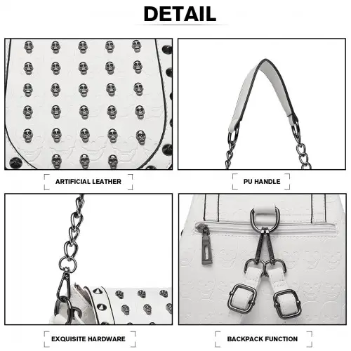 L1414 - Miss Lulu Skull Studded Backpack Shoulder Bag - Beige by All Mart Bristol Ltd