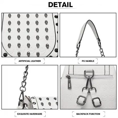 L1414 - Miss Lulu Skull Studded Backpack Shoulder Bag - Beige by All Mart Bristol Ltd