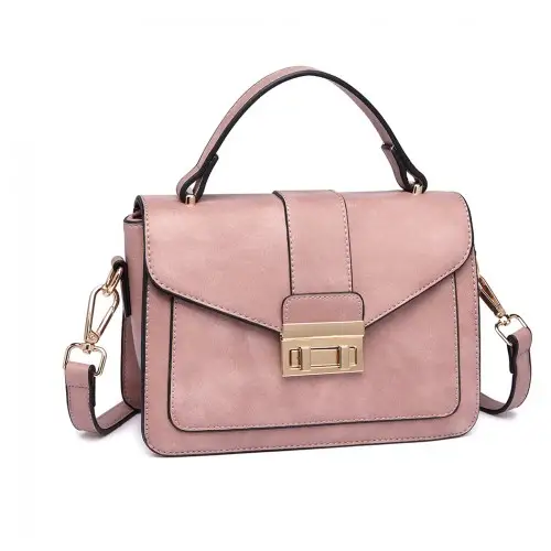 LB2033 - Miss Lulu Leather Look Midi Handbag - Pink by All Mart Bristol Ltd