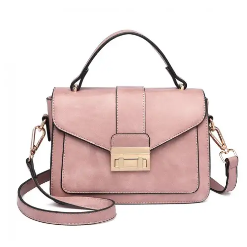 LB2033 - Miss Lulu Leather Look Midi Handbag - Pink by All Mart Bristol Ltd