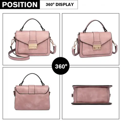 LB2033 - Miss Lulu Leather Look Midi Handbag - Pink by All Mart Bristol Ltd