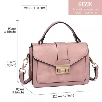 LB2033 - Miss Lulu Leather Look Midi Handbag - Pink by All Mart Bristol Ltd
