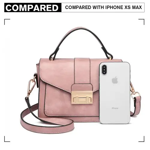 LB2033 - Miss Lulu Leather Look Midi Handbag - Pink by All Mart Bristol Ltd
