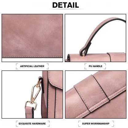 LB2033 - Miss Lulu Leather Look Midi Handbag - Pink by All Mart Bristol Ltd
