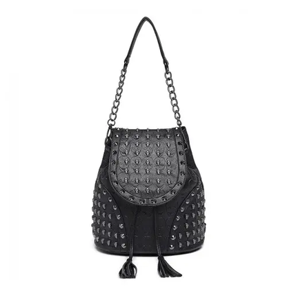 L1414 - Miss Lulu Skull Studded Backpack Shoulder Bag - Black by All Mart Bristol Ltd