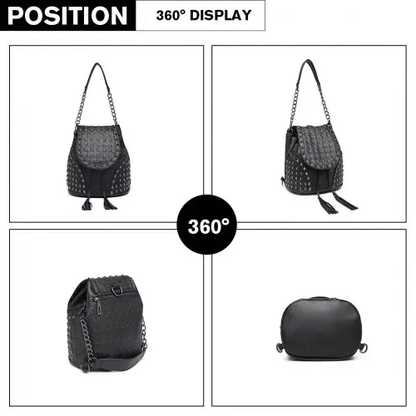 L1414 - Miss Lulu Skull Studded Backpack Shoulder Bag - Black by All Mart Bristol Ltd