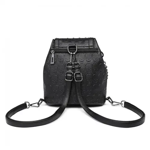 L1414 - Miss Lulu Skull Studded Backpack Shoulder Bag - Black by All Mart Bristol Ltd