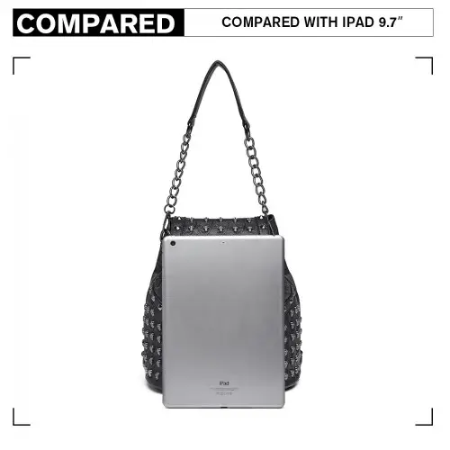 L1414 - Miss Lulu Skull Studded Backpack Shoulder Bag - Black by All Mart Bristol Ltd