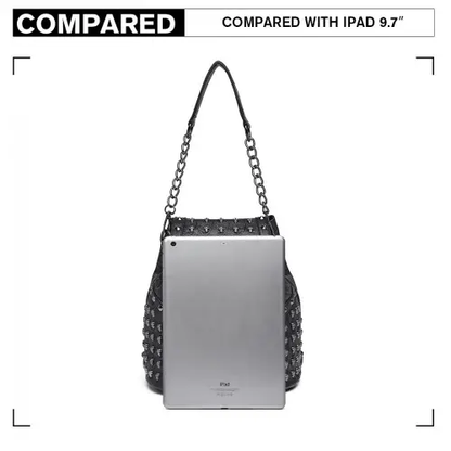L1414 - Miss Lulu Skull Studded Backpack Shoulder Bag - Black by All Mart Bristol Ltd