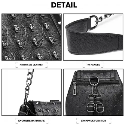 L1414 - Miss Lulu Skull Studded Backpack Shoulder Bag - Black by All Mart Bristol Ltd