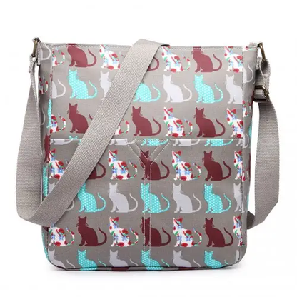 LC1644CT - Miss Lulu Regular Matte Oilcloth Square Bag Cat Grey by All Mart Bristol Ltd