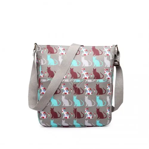 LC1644CT - Miss Lulu Regular Matte Oilcloth Square Bag Cat Grey by All Mart Bristol Ltd