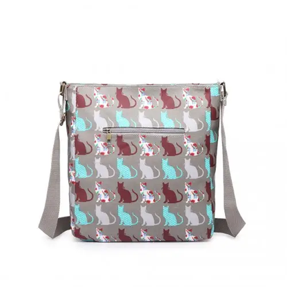 LC1644CT - Miss Lulu Regular Matte Oilcloth Square Bag Cat Grey by All Mart Bristol Ltd
