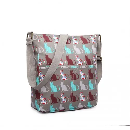 LC1644CT - Miss Lulu Regular Matte Oilcloth Square Bag Cat Grey by All Mart Bristol Ltd