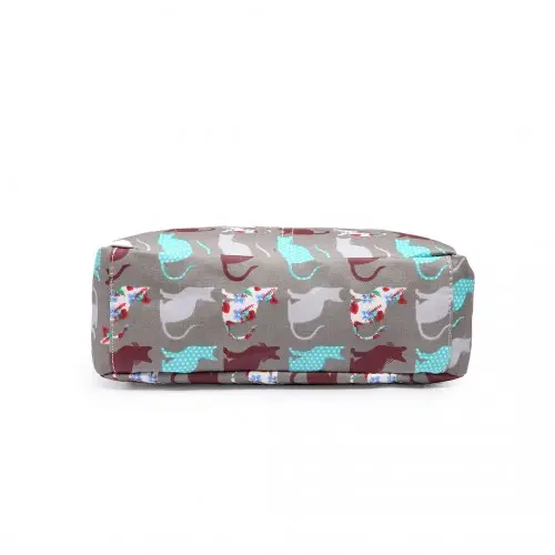 LC1644CT - Miss Lulu Regular Matte Oilcloth Square Bag Cat Grey by All Mart Bristol Ltd