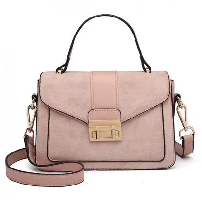 LB6872 - Miss Lulu Matte PU Leather Midi Handbag Cross Body Bag - Pink by All Mart Bristol Ltd