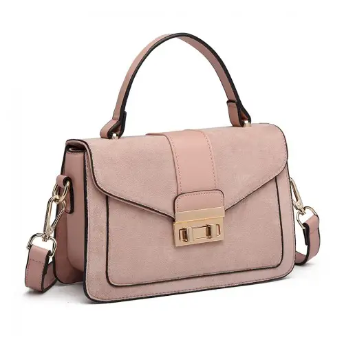 LB6872 - Miss Lulu Matte PU Leather Midi Handbag Cross Body Bag - Pink by All Mart Bristol Ltd