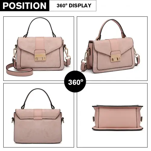 LB6872 - Miss Lulu Matte PU Leather Midi Handbag Cross Body Bag - Pink by All Mart Bristol Ltd