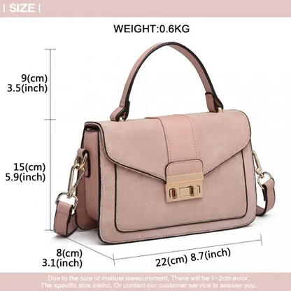 LB6872 - Miss Lulu Matte PU Leather Midi Handbag Cross Body Bag - Pink by All Mart Bristol Ltd