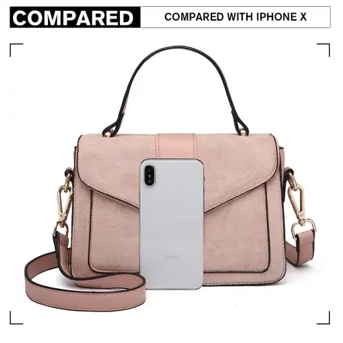 LB6872 - Miss Lulu Matte PU Leather Midi Handbag Cross Body Bag - Pink by All Mart Bristol Ltd