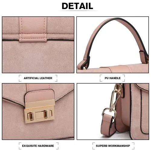 LB6872 - Miss Lulu Matte PU Leather Midi Handbag Cross Body Bag - Pink by All Mart Bristol Ltd