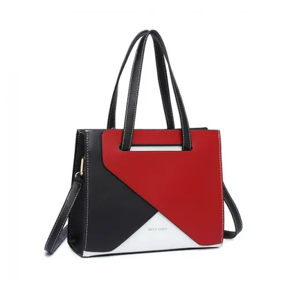 LB2008 - Miss Lulu Contrast Panel Shoulder Bag - Red by All Mart Bristol Ltd