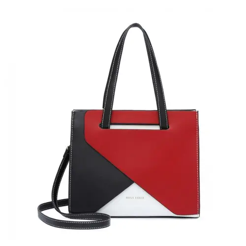 LB2008 - Miss Lulu Contrast Panel Shoulder Bag - Red by All Mart Bristol Ltd