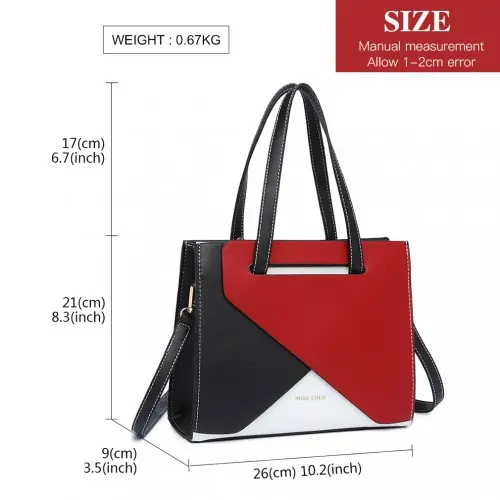 LB2008 - Miss Lulu Contrast Panel Shoulder Bag - Red by All Mart Bristol Ltd