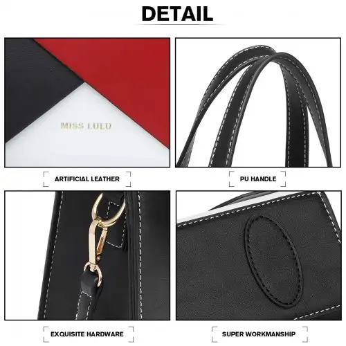 LB2008 - Miss Lulu Contrast Panel Shoulder Bag - Red by All Mart Bristol Ltd