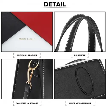 LB2008 - Miss Lulu Contrast Panel Shoulder Bag - Red by All Mart Bristol Ltd