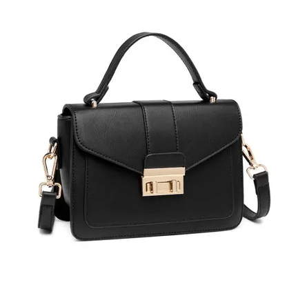 LB2033 - Miss Lulu Leather Look Midi Handbag - Black by All Mart Bristol Ltd