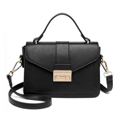 LB2033 - Miss Lulu Leather Look Midi Handbag - Black by All Mart Bristol Ltd