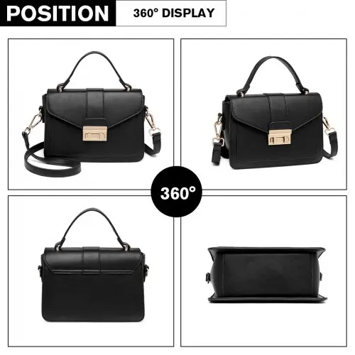LB2033 - Miss Lulu Leather Look Midi Handbag - Black by All Mart Bristol Ltd