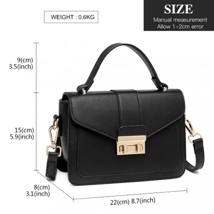 LB2033 - Miss Lulu Leather Look Midi Handbag - Black by All Mart Bristol Ltd