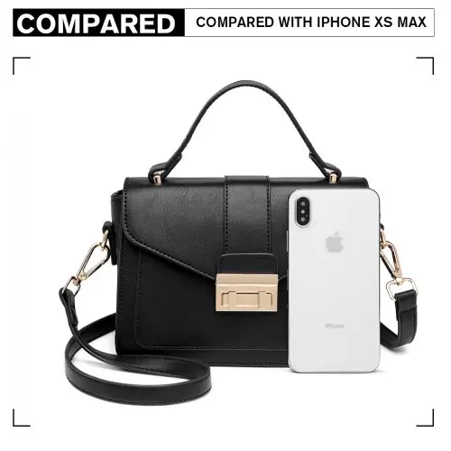 LB2033 - Miss Lulu Leather Look Midi Handbag - Black by All Mart Bristol Ltd