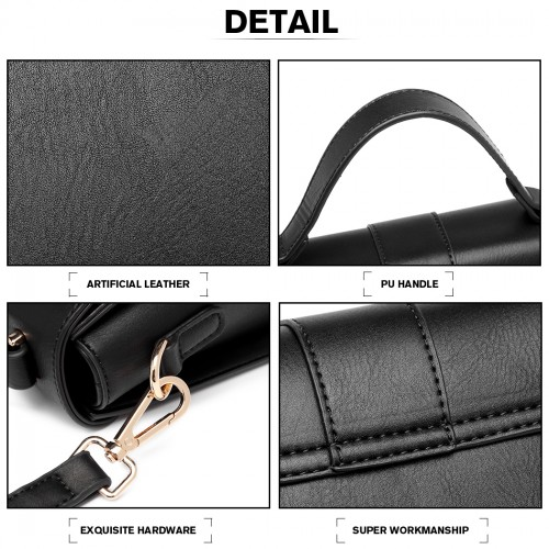 LB2033 - Miss Lulu Leather Look Midi Handbag - Black by All Mart Bristol Ltd