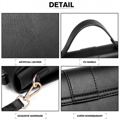 LB2033 - Miss Lulu Leather Look Midi Handbag - Black by All Mart Bristol Ltd