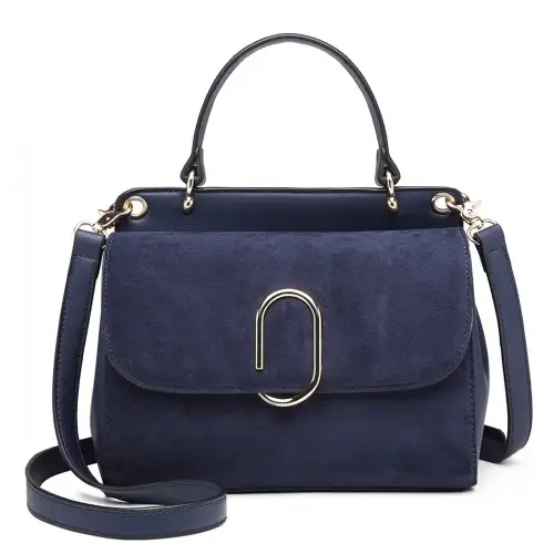 LB6871-MISS LULU STYLISH LADIES LEATHER HANDBAG SHOULDER BAG NAVY by All Mart Bristol Ltd