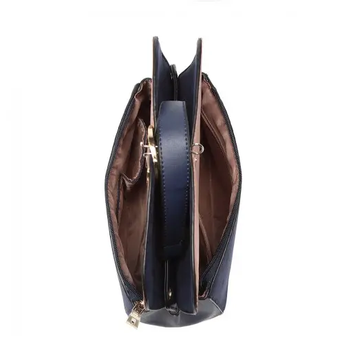LB6871-MISS LULU STYLISH LADIES LEATHER HANDBAG SHOULDER BAG NAVY by All Mart Bristol Ltd
