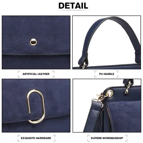 LB6871-MISS LULU STYLISH LADIES LEATHER HANDBAG SHOULDER BAG NAVY by All Mart Bristol Ltd