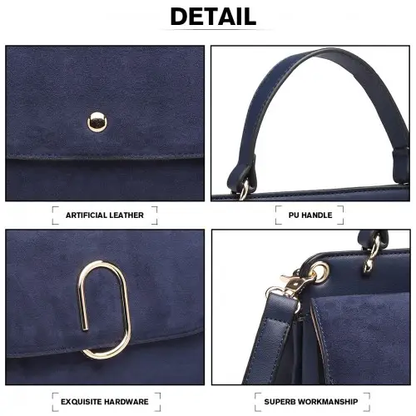 LB6871-MISS LULU STYLISH LADIES LEATHER HANDBAG SHOULDER BAG NAVY by All Mart Bristol Ltd