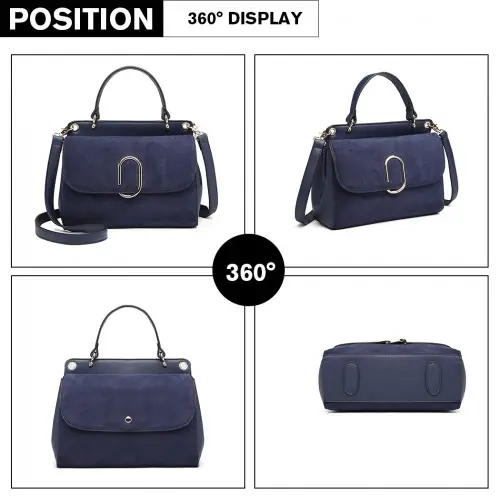 LB6871-MISS LULU STYLISH LADIES LEATHER HANDBAG SHOULDER BAG NAVY by All Mart Bristol Ltd