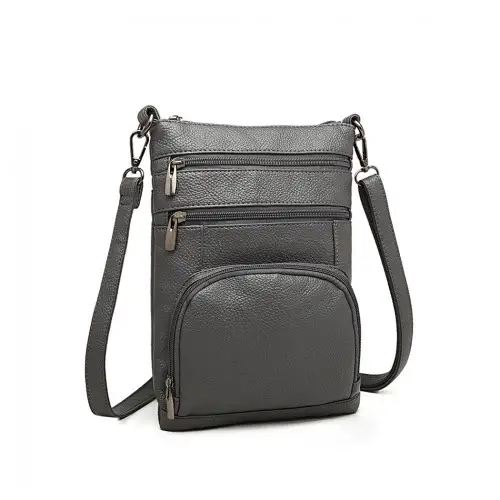 LB6927 - Miss Lulu Multi Pocket Leather Look RFID-Blocking Cross Body Bag - Grey by All Mart Bristol Ltd
