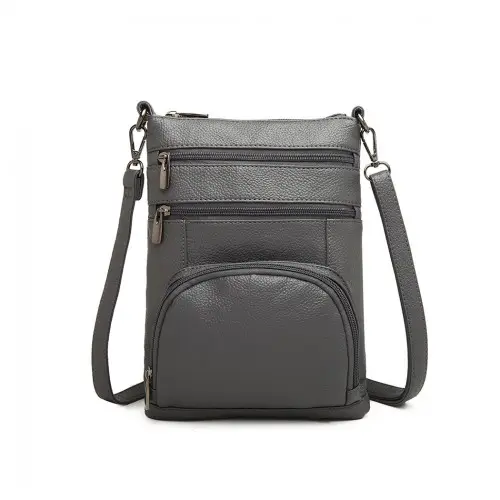LB6927 - Miss Lulu Multi Pocket Leather Look RFID-Blocking Cross Body Bag - Grey by All Mart Bristol Ltd