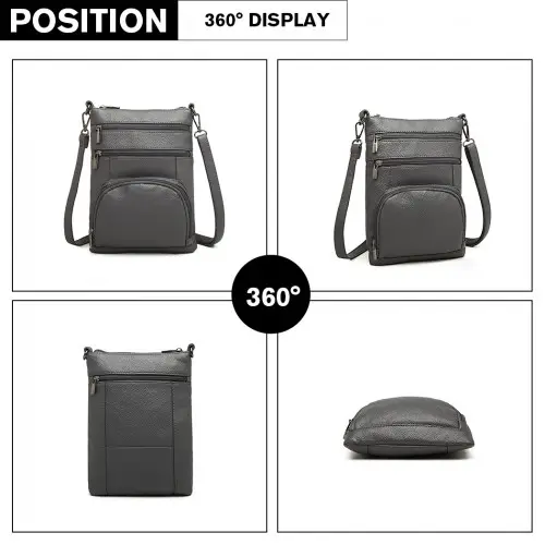 LB6927 - Miss Lulu Multi Pocket Leather Look RFID-Blocking Cross Body Bag - Grey by All Mart Bristol Ltd
