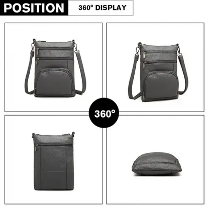LB6927 - Miss Lulu Multi Pocket Leather Look RFID-Blocking Cross Body Bag - Grey by All Mart Bristol Ltd