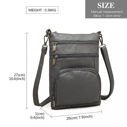 LB6927 - Miss Lulu Multi Pocket Leather Look RFID-Blocking Cross Body Bag - Grey by All Mart Bristol Ltd