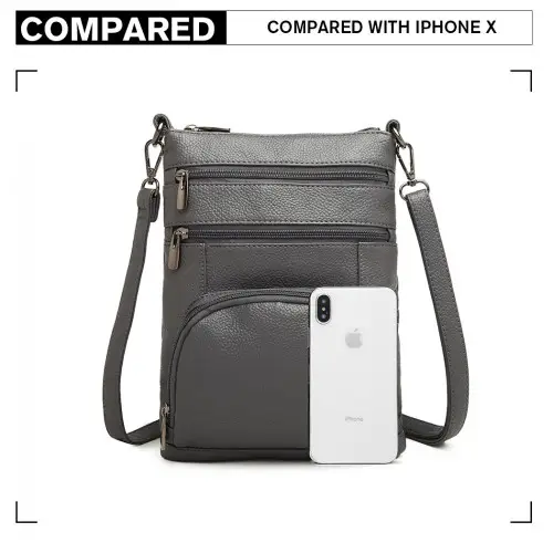 LB6927 - Miss Lulu Multi Pocket Leather Look RFID-Blocking Cross Body Bag - Grey by All Mart Bristol Ltd