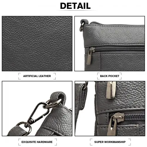 LB6927 - Miss Lulu Multi Pocket Leather Look RFID-Blocking Cross Body Bag - Grey by All Mart Bristol Ltd