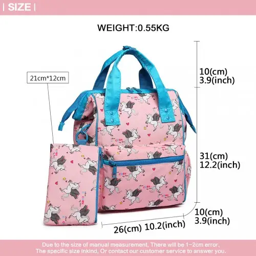 LB6896 - Miss Lulu Child's Unicorn Backpack with Pencil Case - Pink by All Mart Bristol Ltd